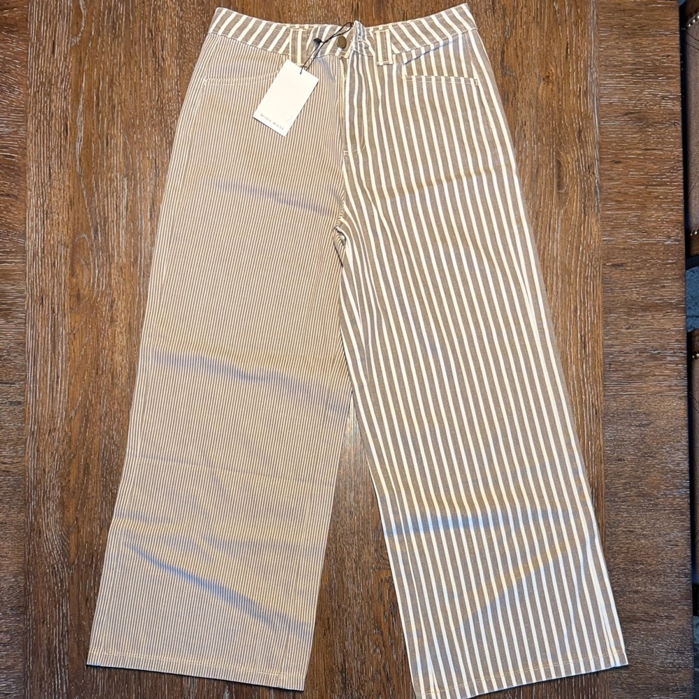 Miou Muse Striped Wide-Leg Pants, size Medium